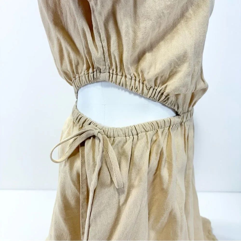 Universal Thread Linen Cutout Fit & Flare Dress Size XL Long Sleeve Tan Beige - Picture 4 of 12